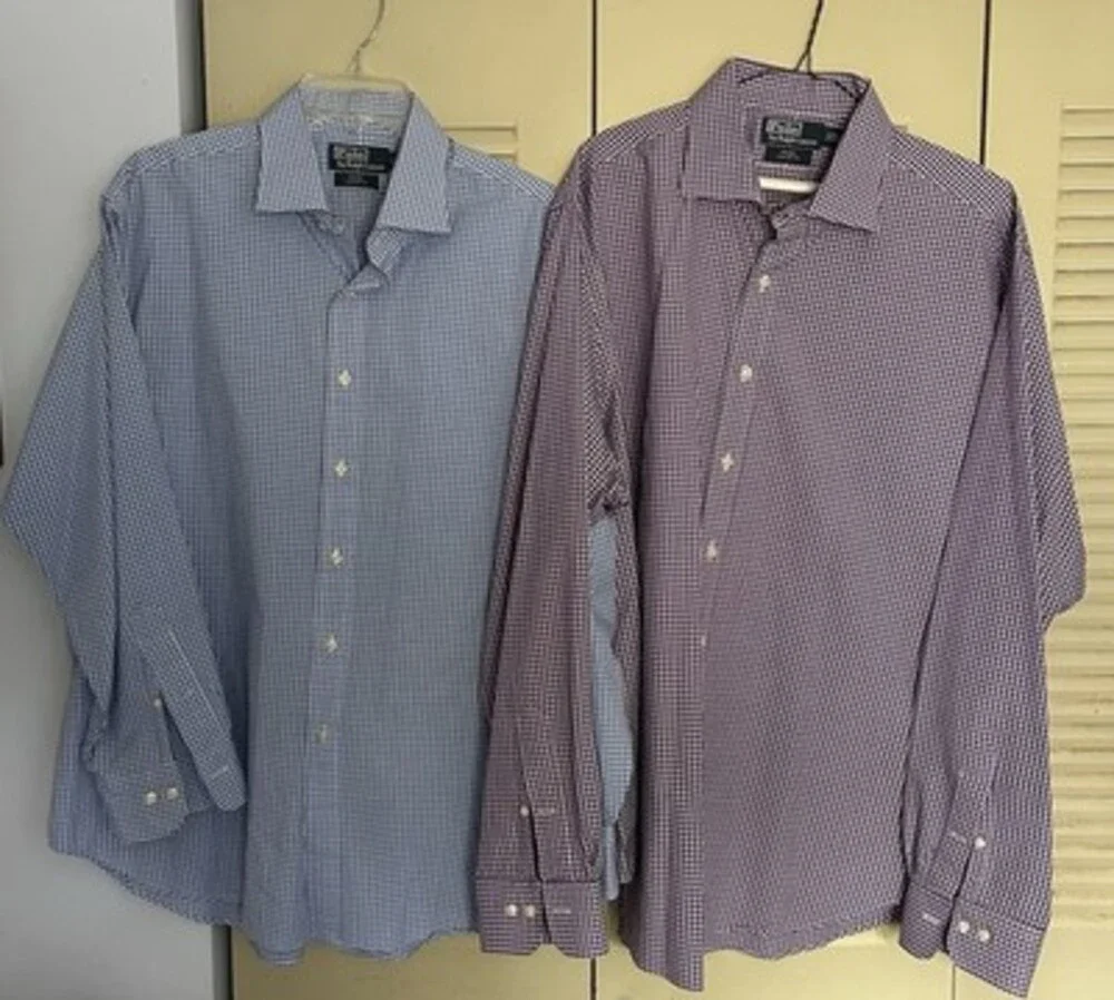 Vintage Polo Ralph Lauren Regent Classic Fit Dress Shirt Blue/Purple Lot of Two